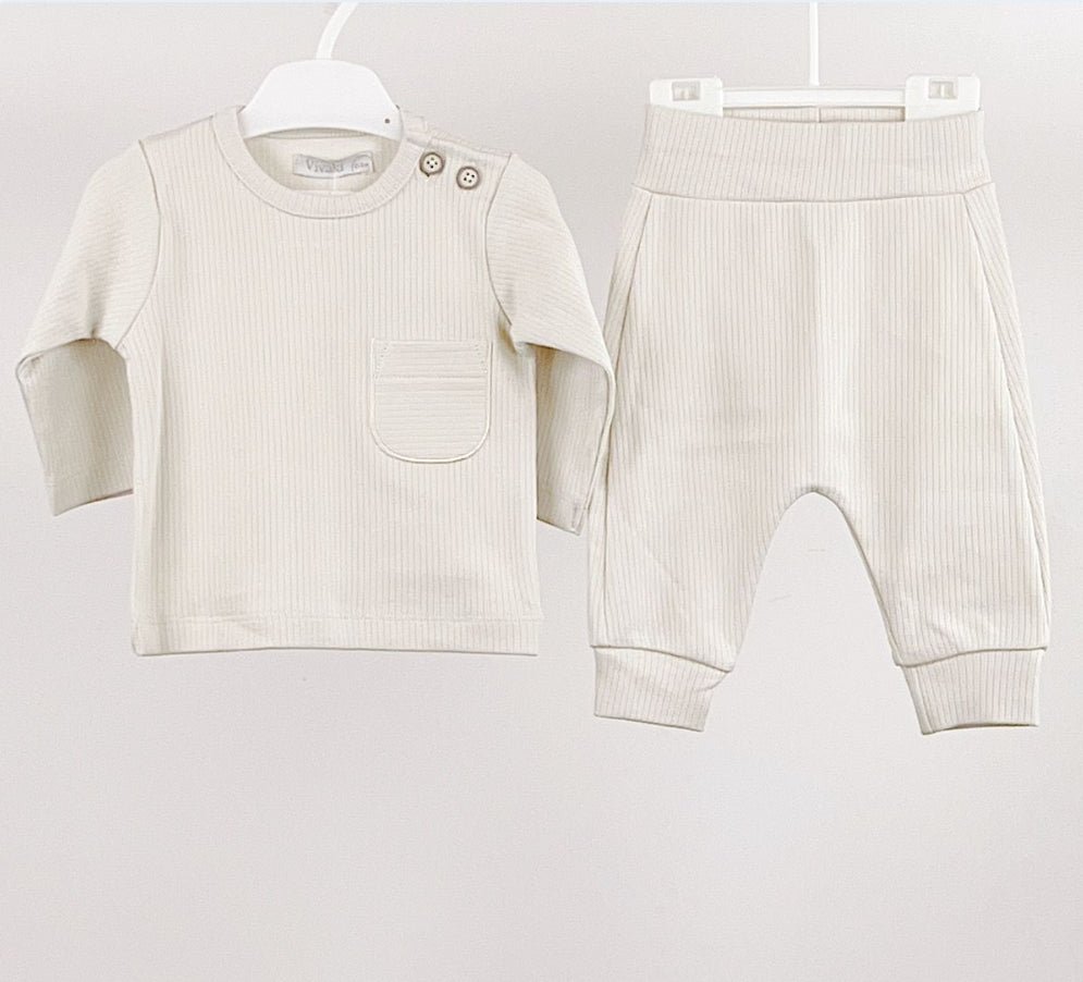 Visara Beige Ribbed 2pc Suit