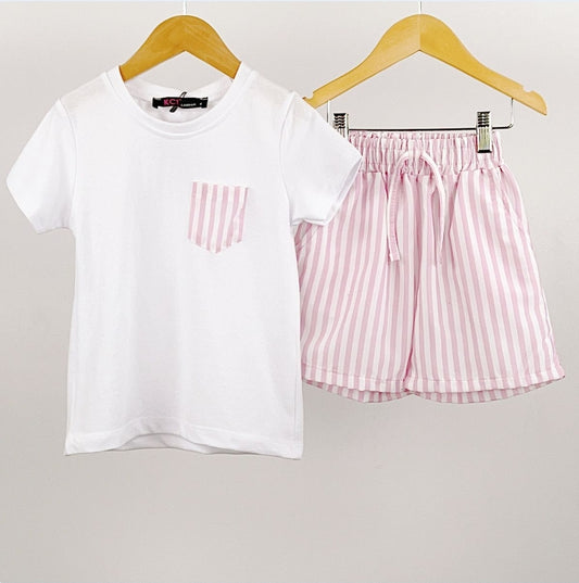 KCL Pink Striped Short Set